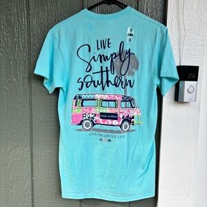 Simply Southern Aqua Graphic Tee VW Bus Small NWT
